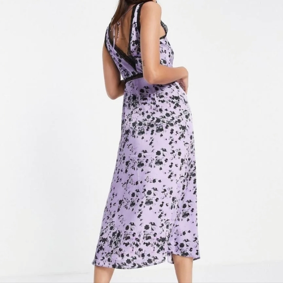Topshop Women's Slip with Lace Ditsy Purple Lilac Print NWT - Picture 3 of 9